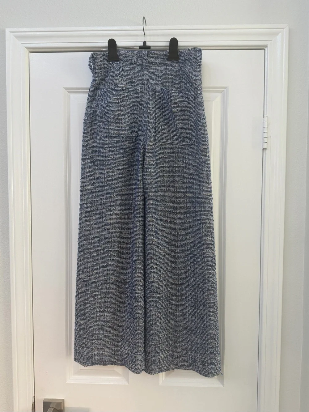 Maeve Blue Tweed Wide-Leg Cropped Pants - Picture 3 of 7